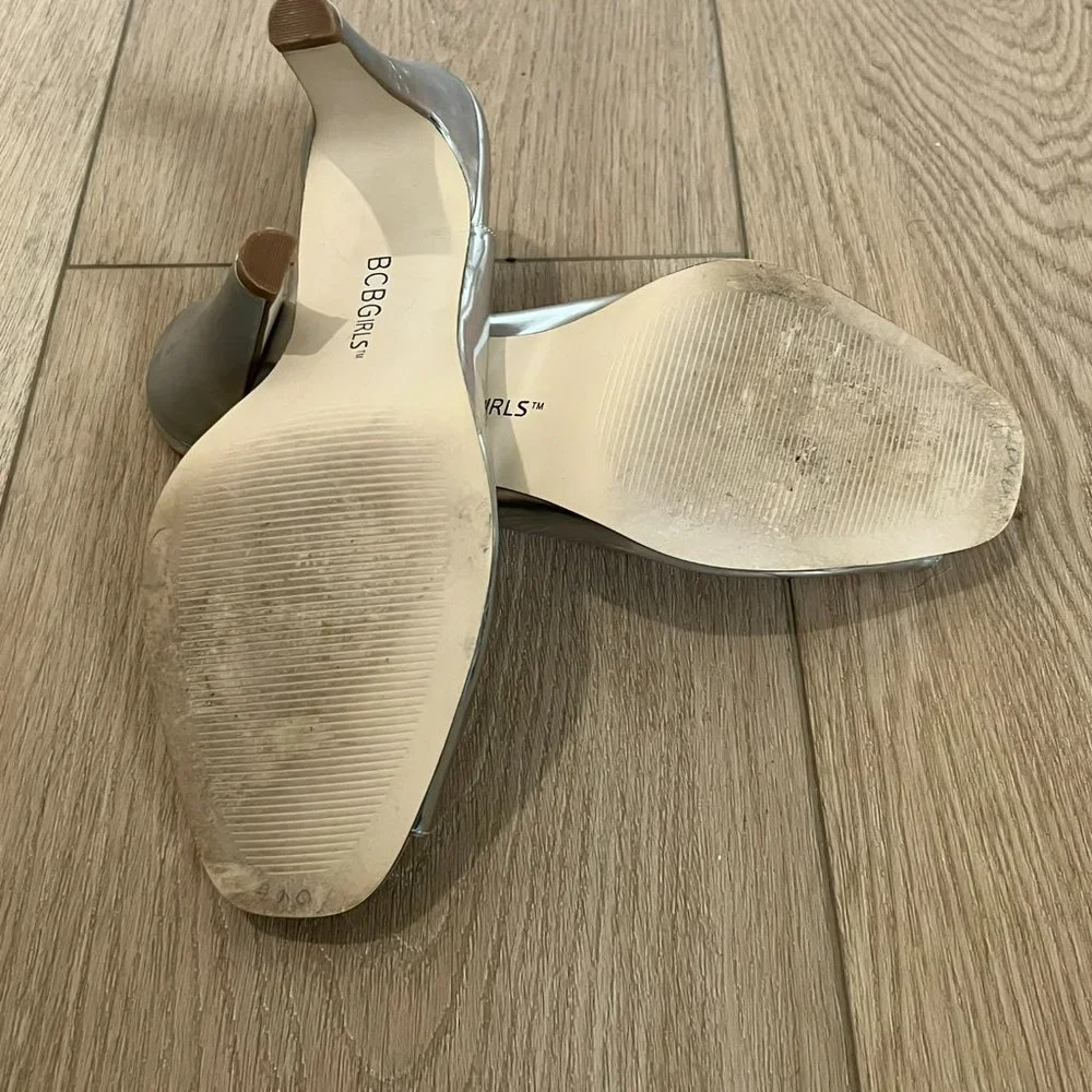 BCBG Girls silver heels with silver square buckle - Picture 9 of 11